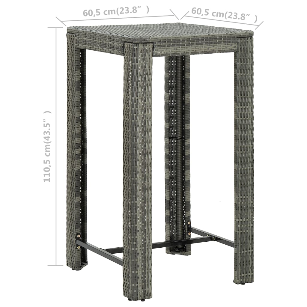 Tavolo da Bar da Giardino Grigio 60,5x60,5x110,5 cm Polyrattan - homemem39