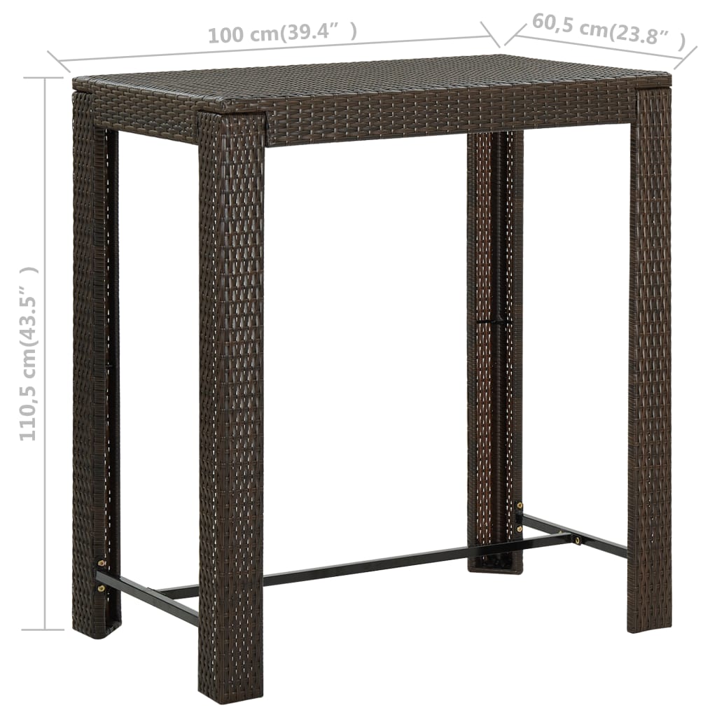 Tavolo da Bar da Giardino Marrone 100x60,5x110,5 cm Polyrattan - homemem39