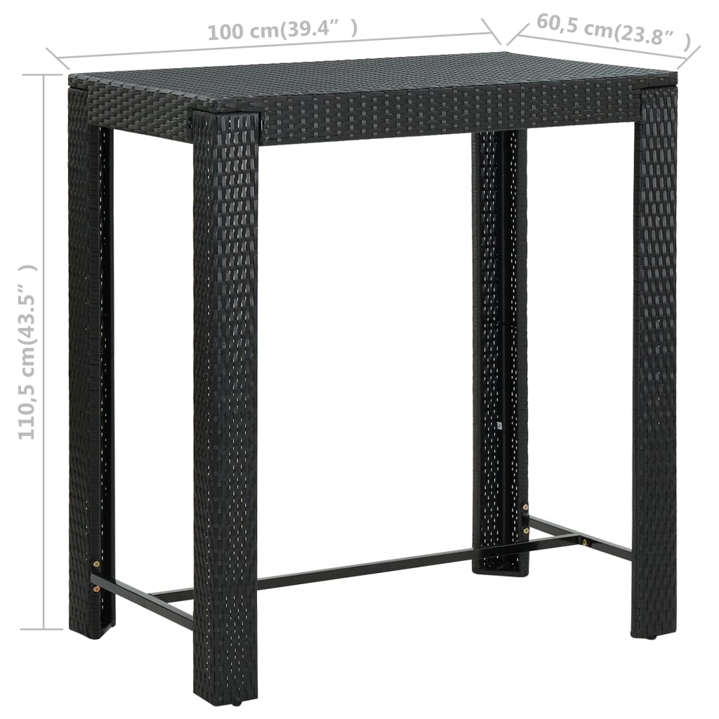 Tavolo da Bar da Giardino Nero 100x60,5x110,5 cm Polyrattan - homemem39