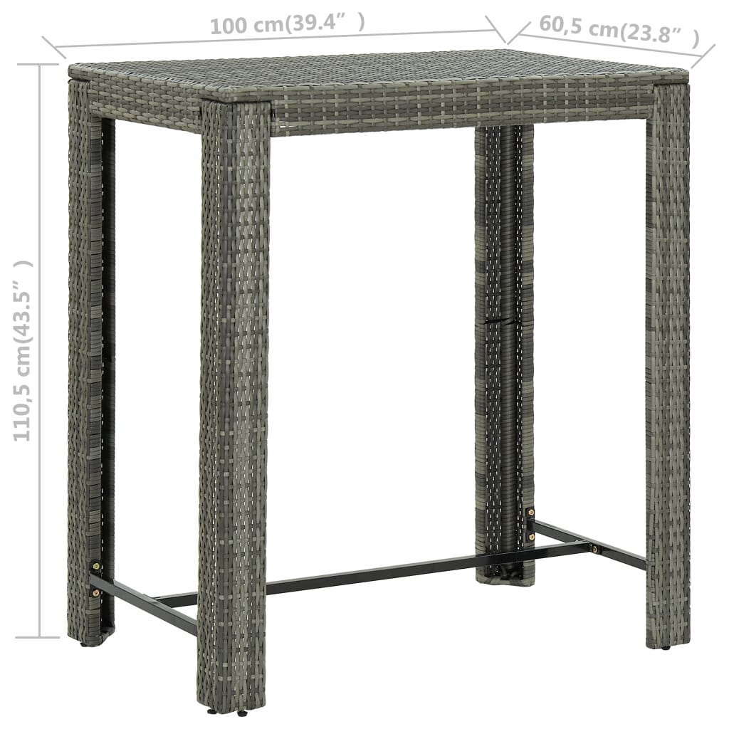 Tavolo da Bar da Giardino Grigio 100x60,5x110,5 cm Polyrattan - homemem39