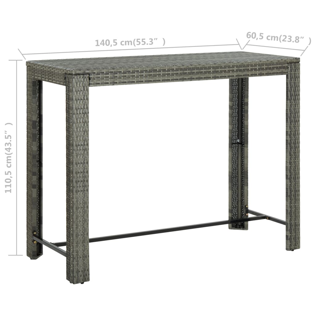 Tavolo Bar da Giardino Grigio 140,5x60,5x110,5 cm in Polyrattan - homemem39