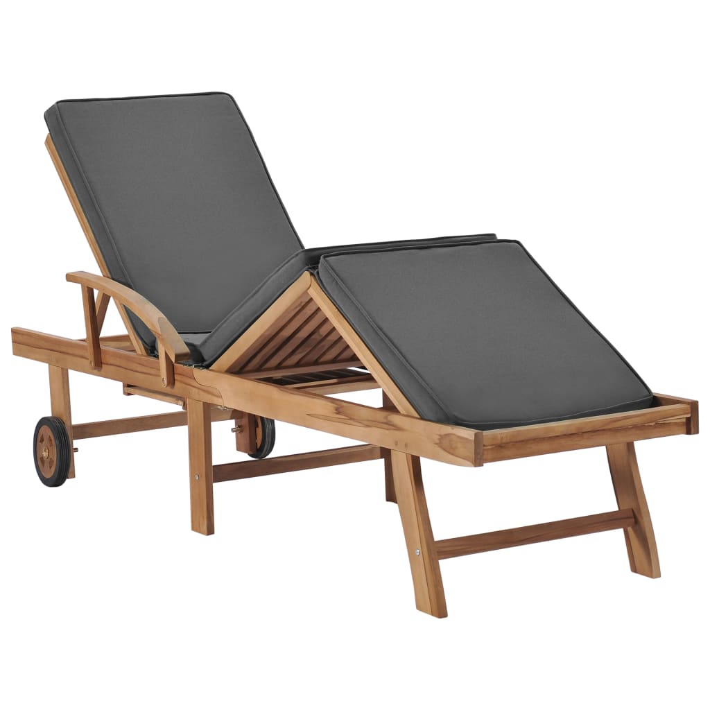 Lettini Prendisole con Cuscini 2 pz Legno di Teak Grigio Scuro - homemem39