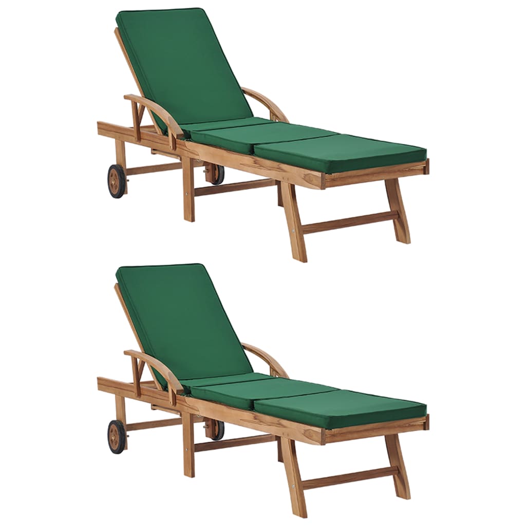 Lettini Prendisole con Cuscini 2 pz in Legno di Teak Verde - homemem39