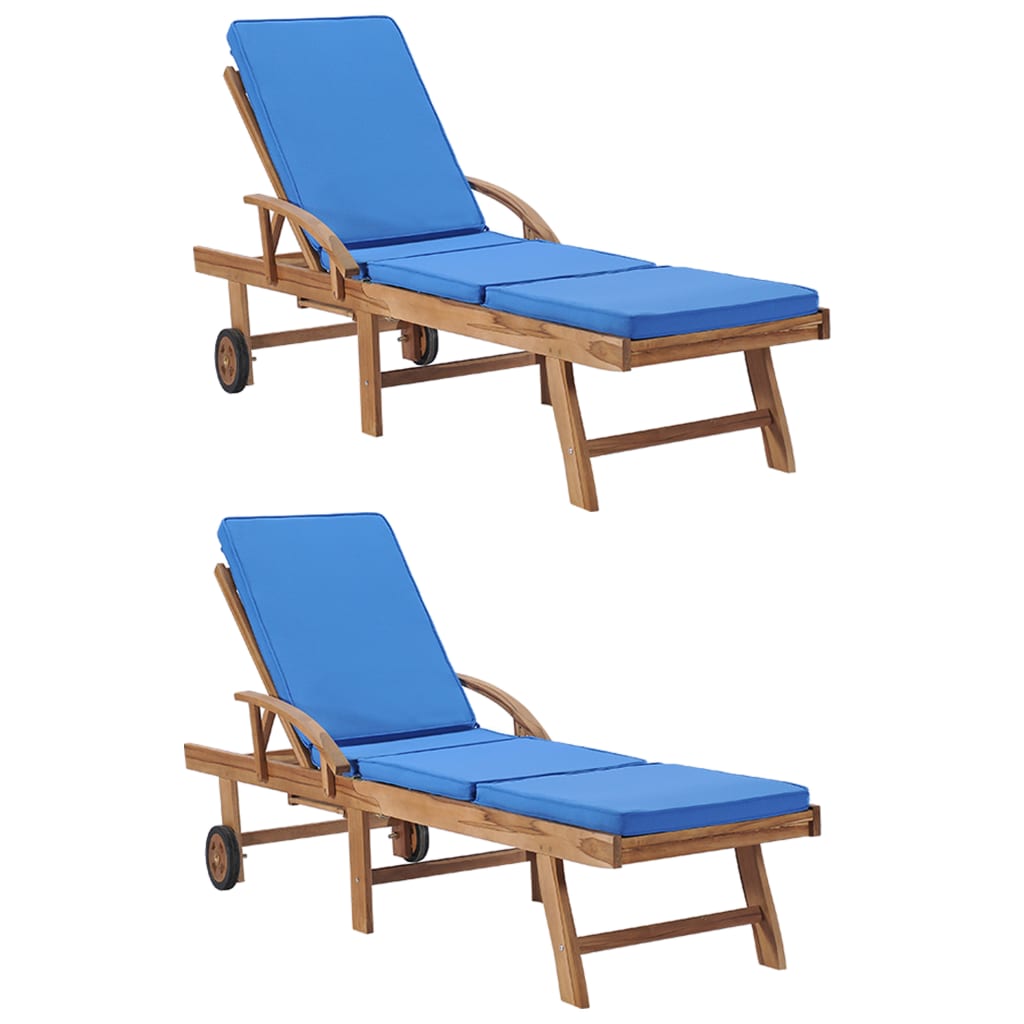 Lettini Prendisole con Cuscini 2 pz in Legno di Teak Blu - homemem39