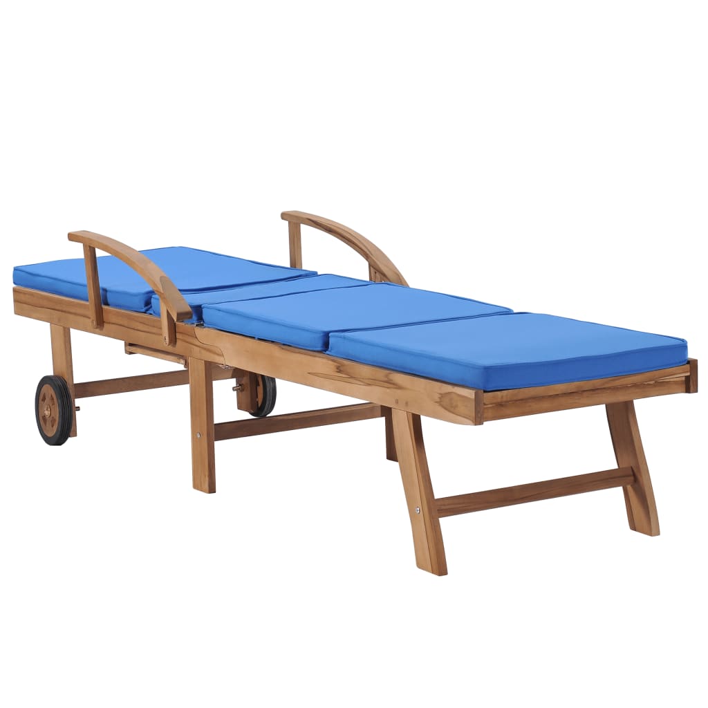 Lettini Prendisole con Cuscini 2 pz in Legno di Teak Blu - homemem39