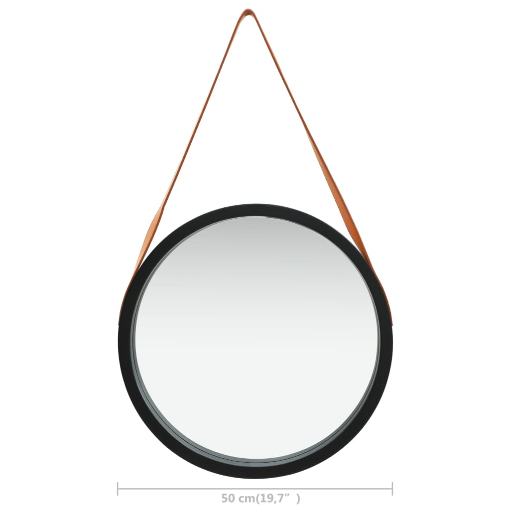 Specchio da Parete con Cinghia 50 cm Nero - homemem39