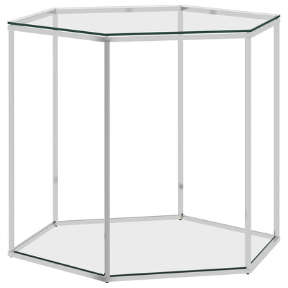 Tavolino da Salotto Argento 50x50x43cm in Acciaio Inox e Vetro - homemem39