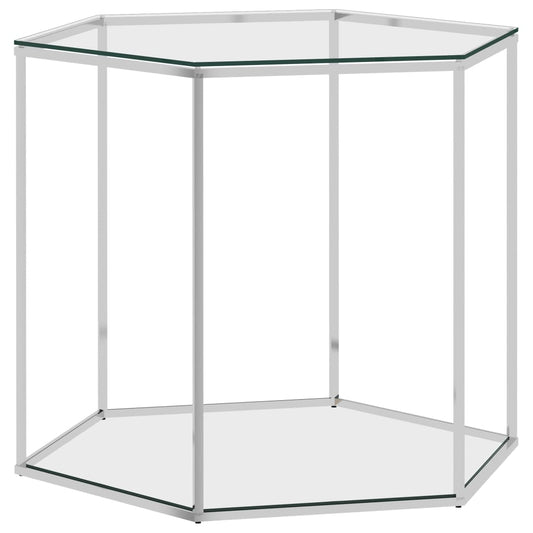 Tavolino da Salotto Argento 50x50x43cm in Acciaio Inox e Vetro - homemem39