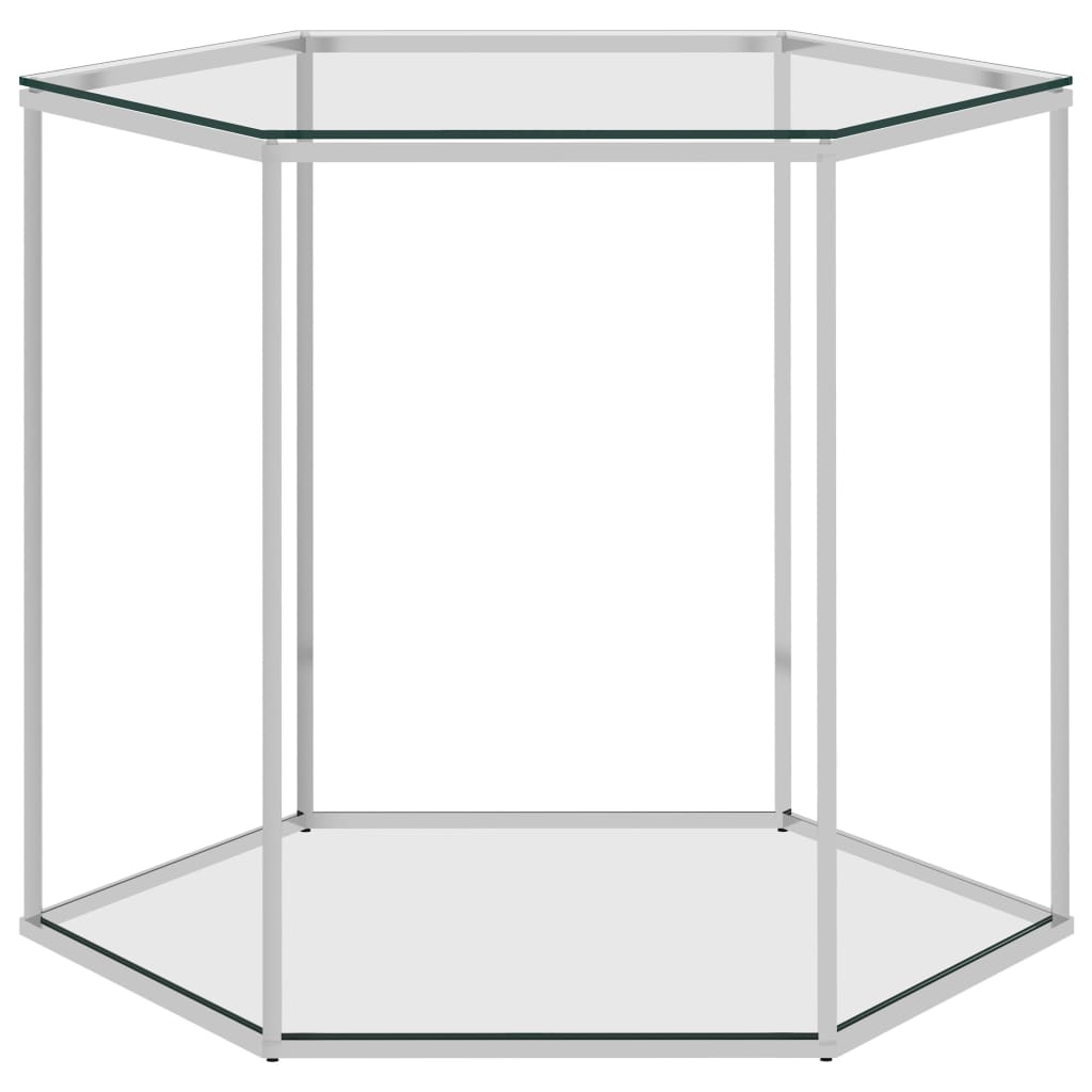 Tavolino da Salotto Argento 50x50x43cm in Acciaio Inox e Vetro - homemem39