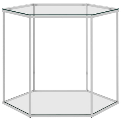 Tavolino da Salotto Argento 50x50x43cm in Acciaio Inox e Vetro - homemem39