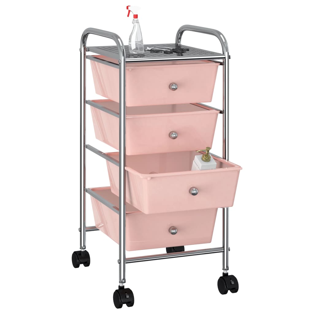 Carrello Portaoggetti Mobile con 4 Cassetti Rosa in Plastica - homemem39