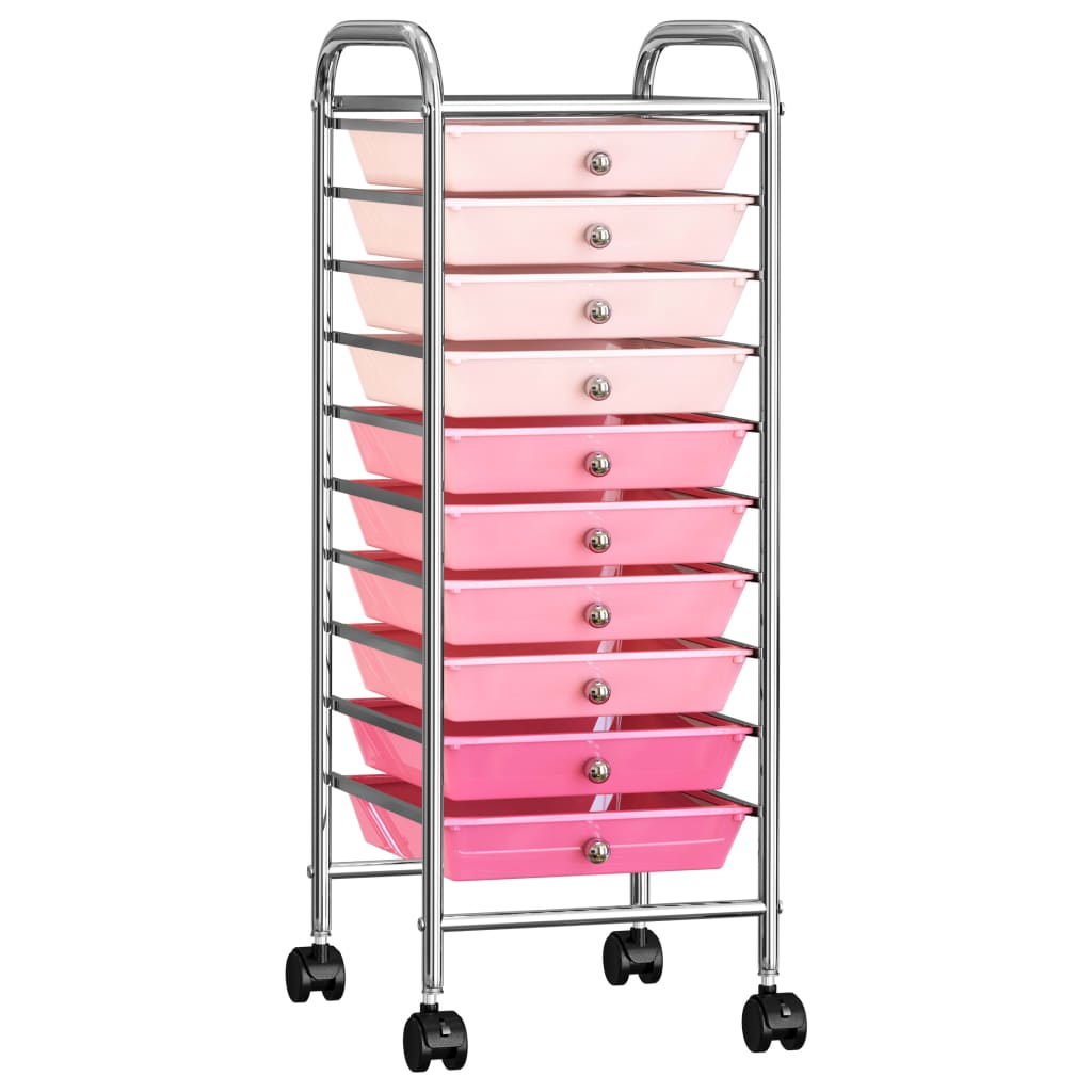 Carrello Portaoggetti con 10 Cassetti Rosa Sfumato in Plastica - homemem39