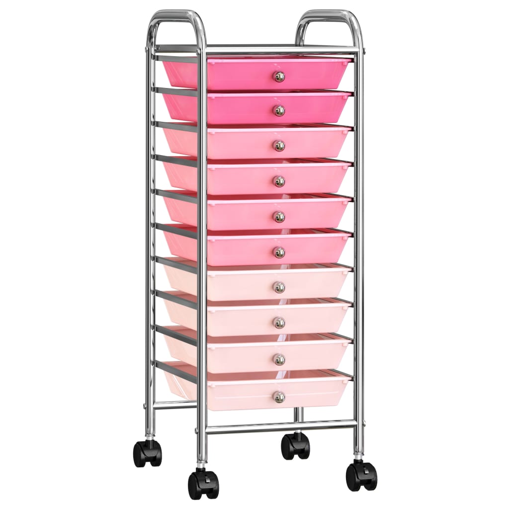 Carrello Portaoggetti con 10 Cassetti Rosa Sfumato in Plastica - homemem39