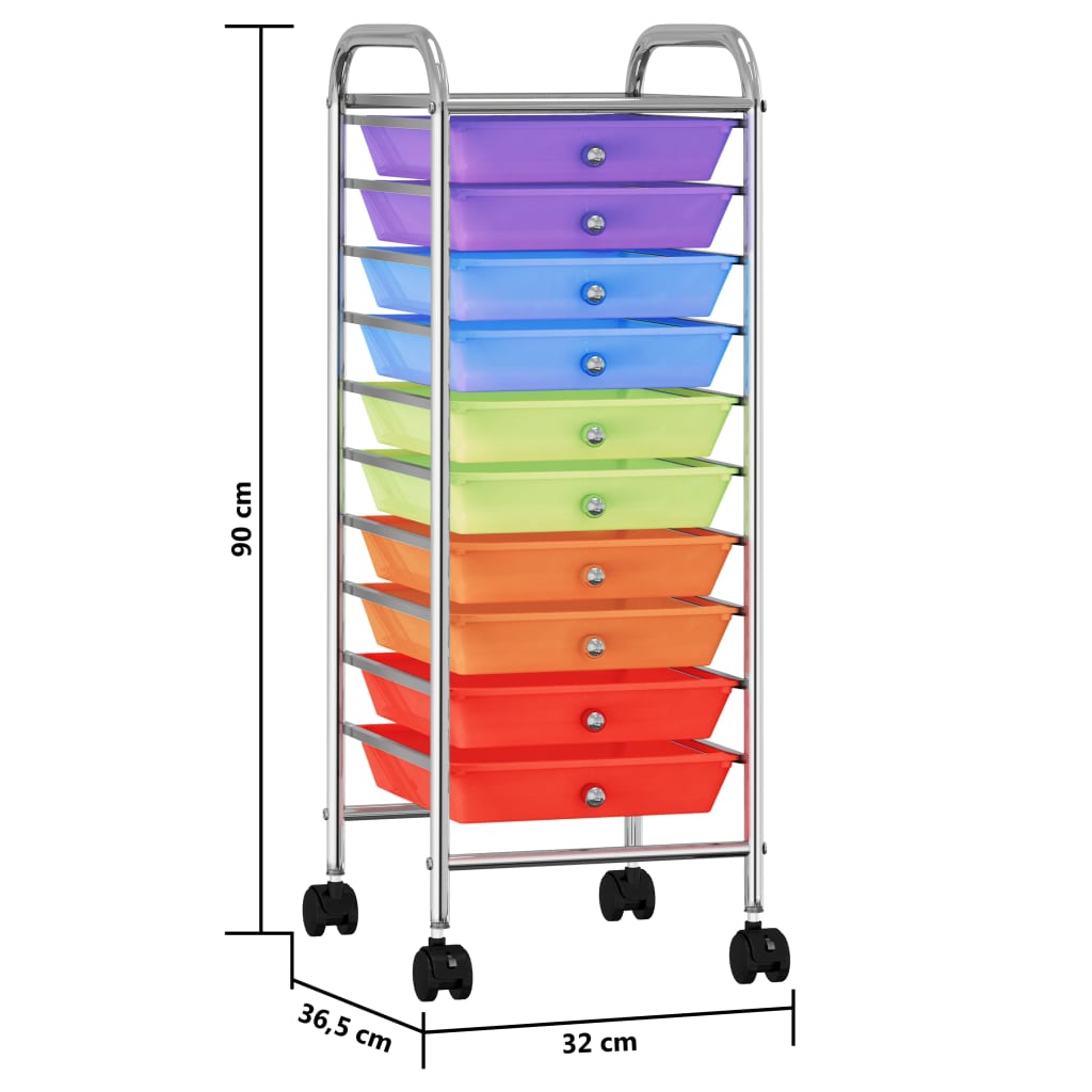 Carrello Portaoggetti con 10 Cassetti Multicolore in Plastica - homemem39