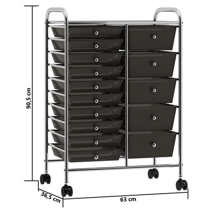 Carrello Portaoggetti XXL con 15 Cassetti Nero in Plastica - homemem39