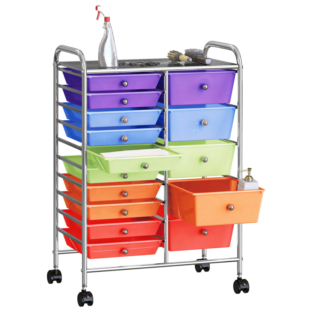 Carrello Portaoggetti XXL 15 Cassetti Multicolore in Plastica - homemem39