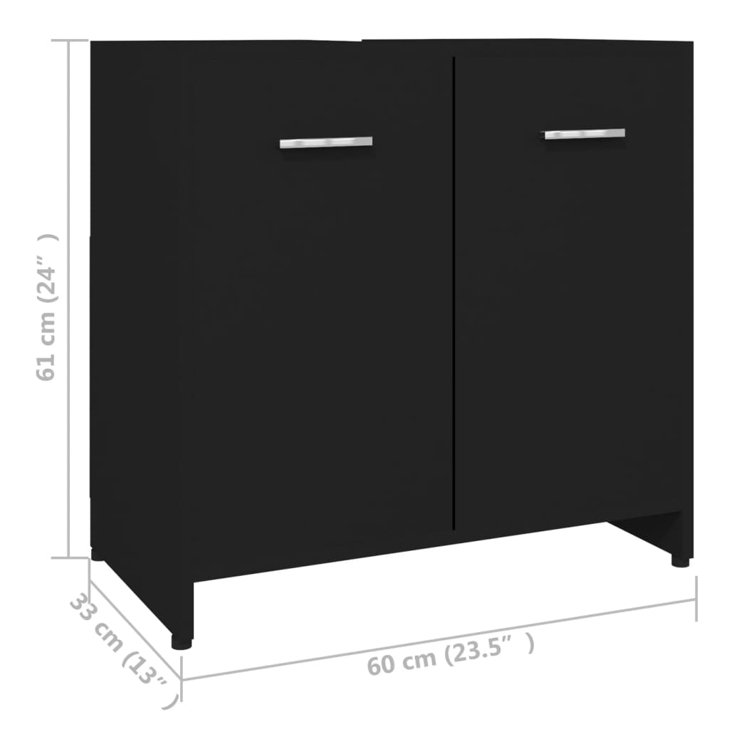 Mobile da Bagno Nero 60x33x61 cm in Legno Multistrato - homemem39