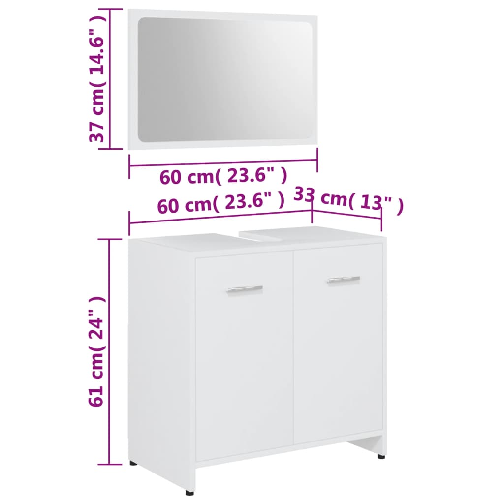 Set Mobili da Bagno Bianco in Legno Multistrato - homemem39