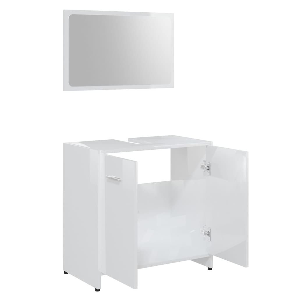 vidaXL Set Mobili da Bagno Bianco Lucido in Legno Multistrato - homemem39