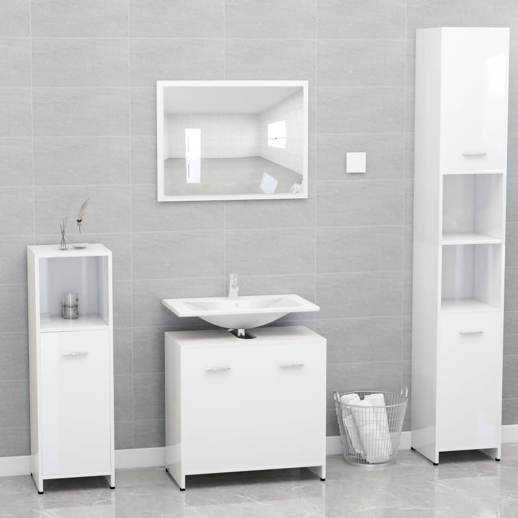 vidaXL Set Mobili da Bagno Bianco Lucido in Legno Multistrato - homemem39