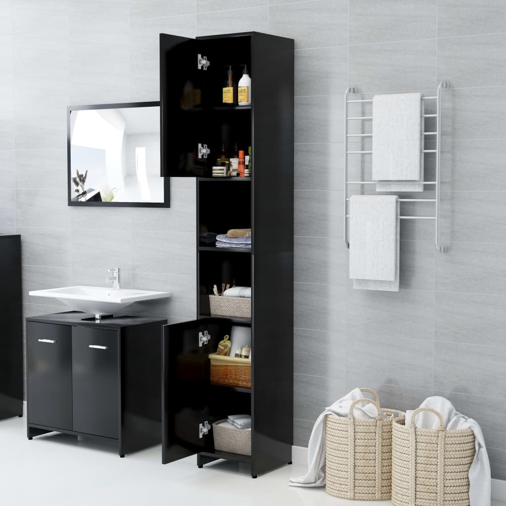 Armadio da Bagno Nero 30x30x183,5 cm in Truciolato - homemem39