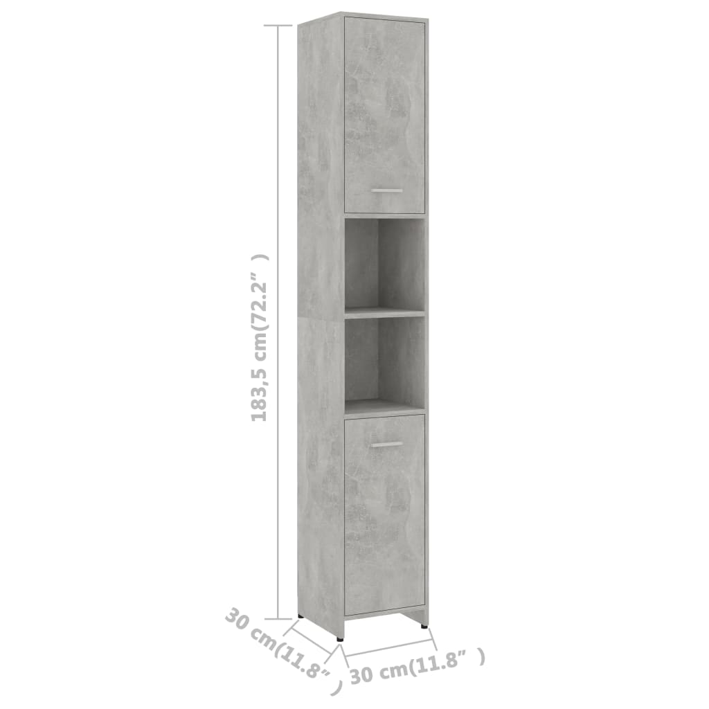 Armadio da Bagno Grigio Cemento 30x30x183,5 cm in Truciolato - homemem39