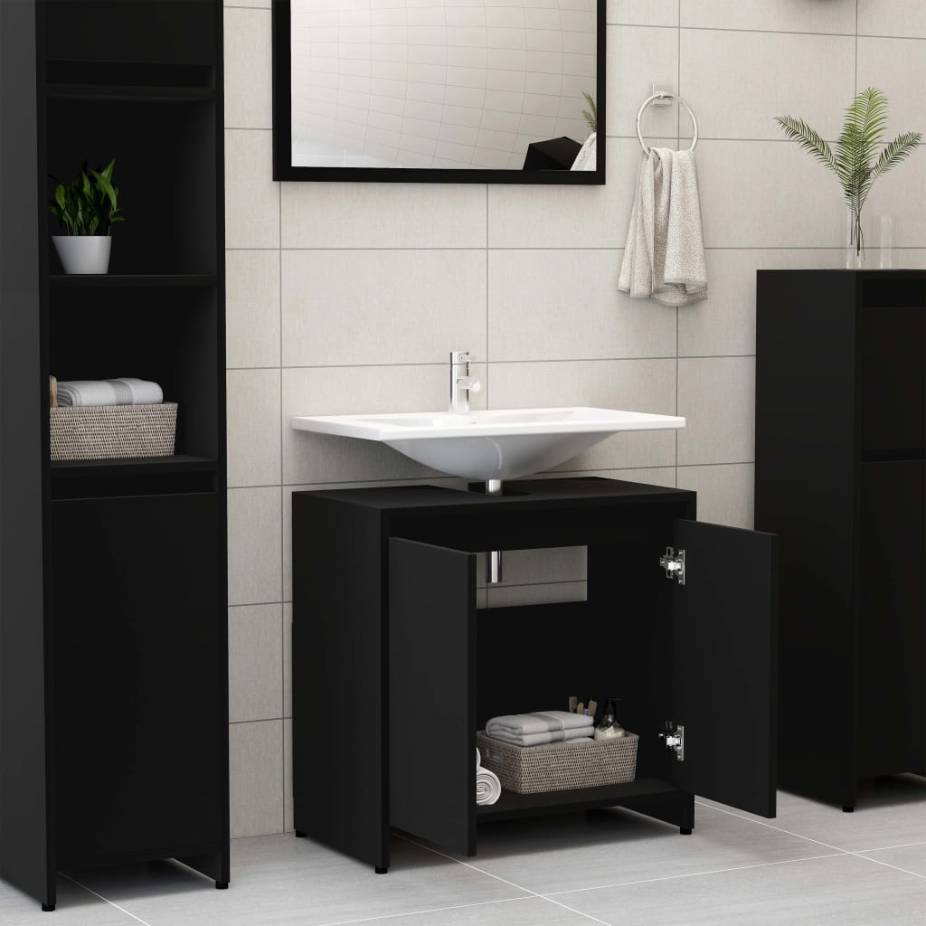 Mobile da Bagno Nero 60x33x61 cm in Legno Multistrato - homemem39