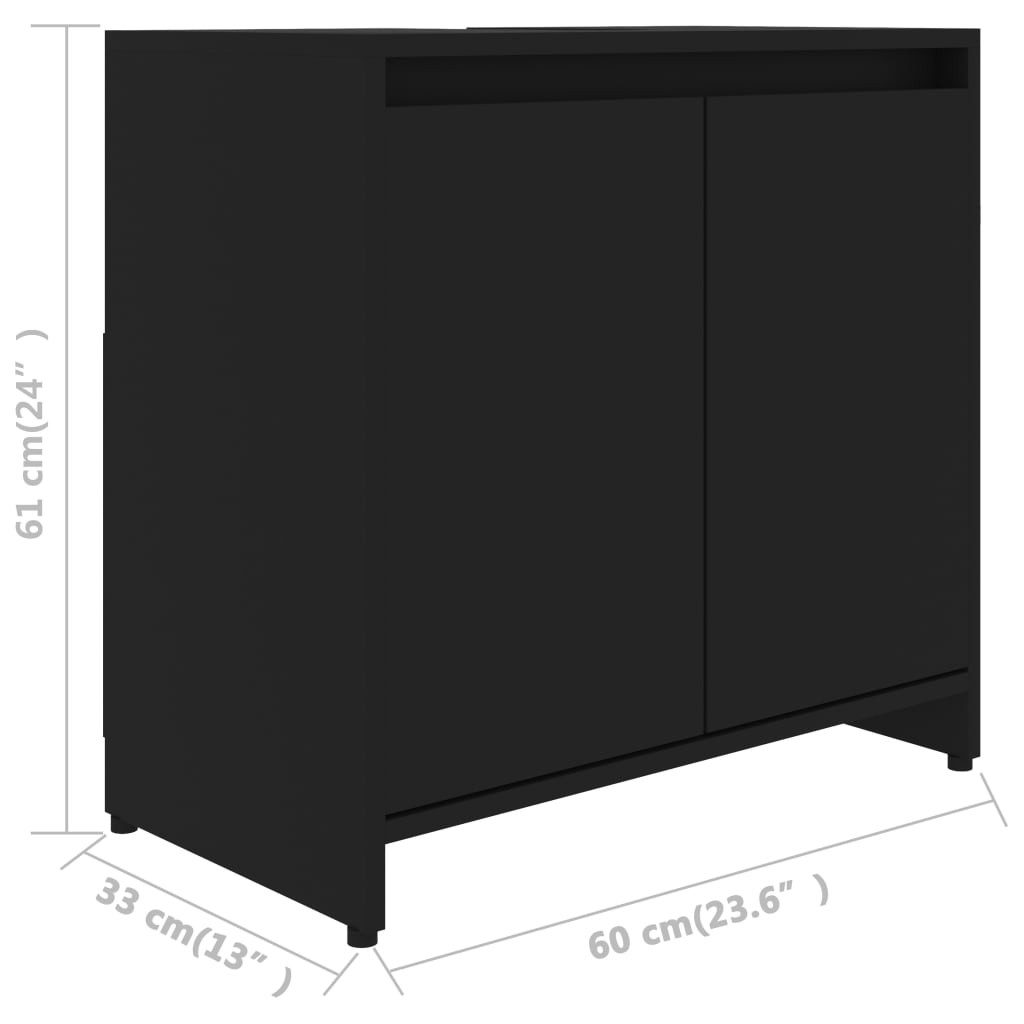 Mobile da Bagno Nero 60x33x61 cm in Legno Multistrato - homemem39