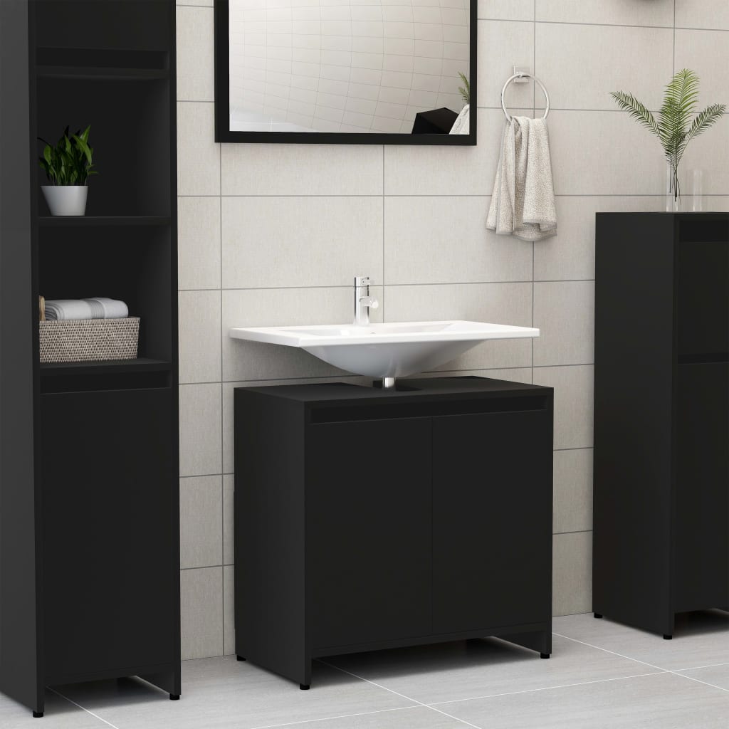 Mobile da Bagno Nero 60x33x61 cm in Legno Multistrato - homemem39