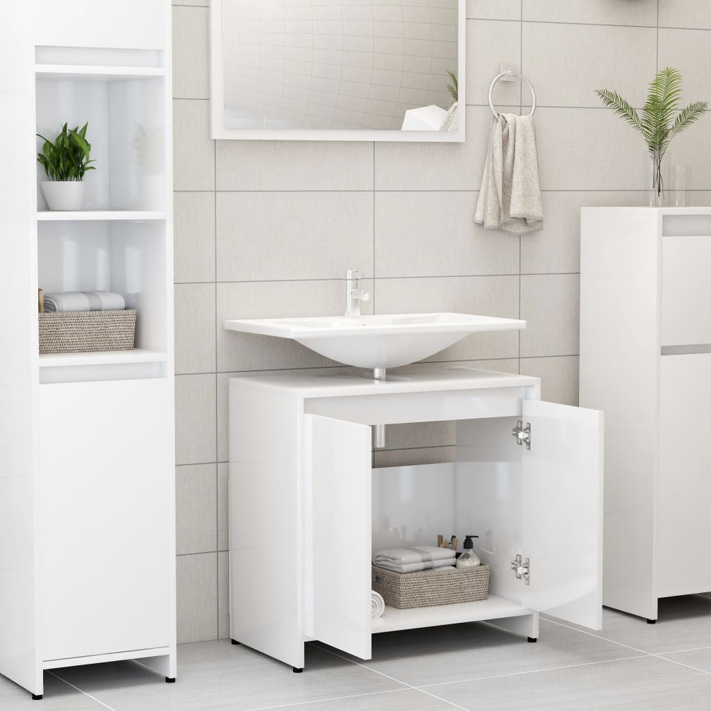 Mobile da Bagno Bianco Lucido 60x33x61 cm in Legno Multistrato - homemem39