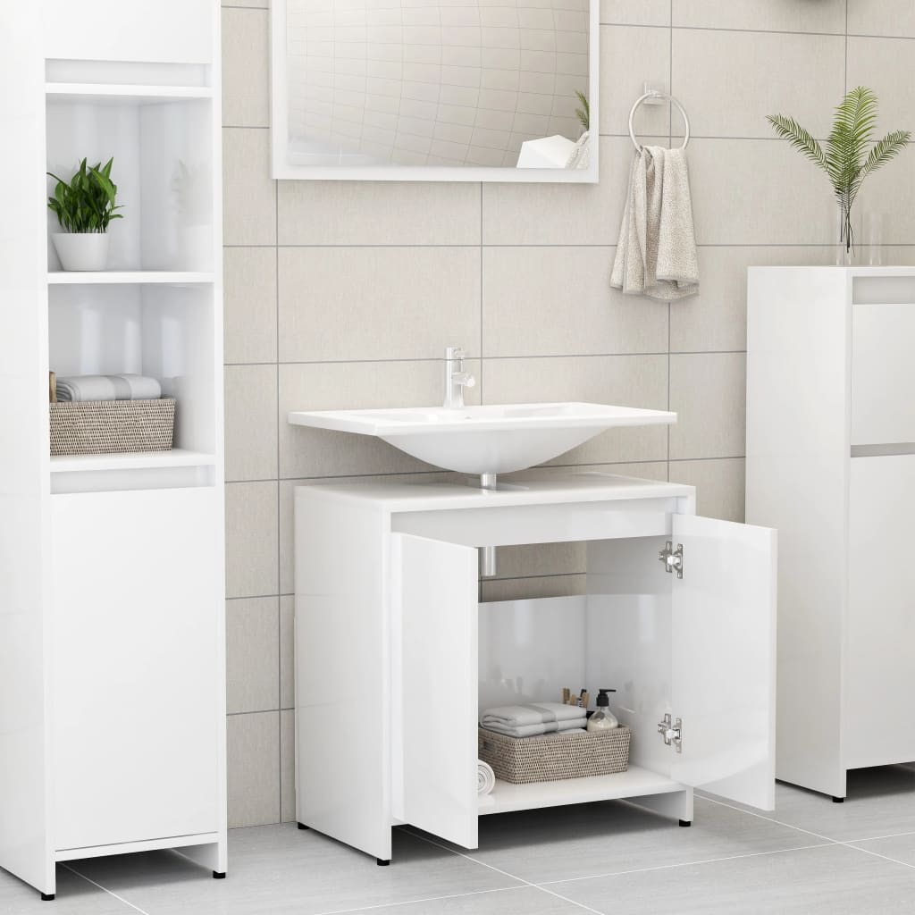 Mobile da Bagno Bianco Lucido 60x33x61 cm in Legno Multistrato - homemem39