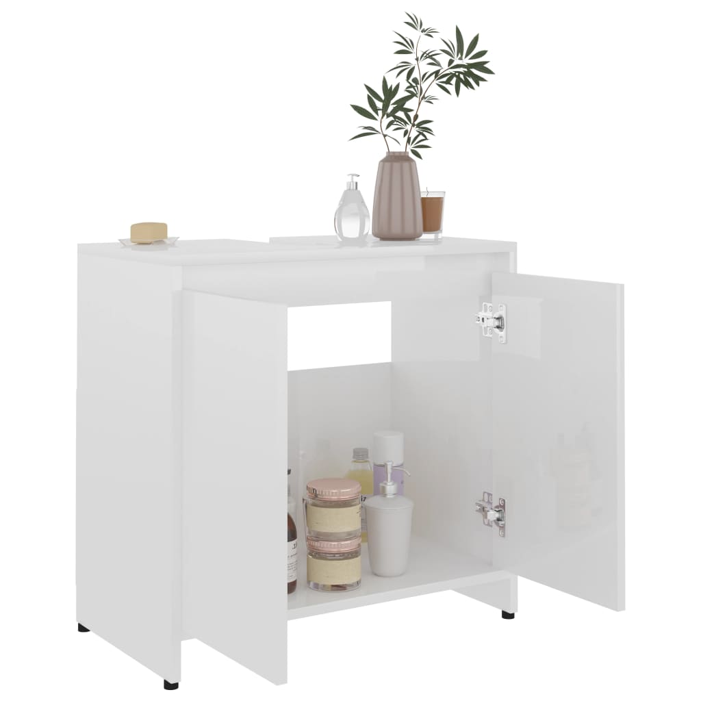 Mobile da Bagno Bianco Lucido 60x33x61 cm in Legno Multistrato - homemem39