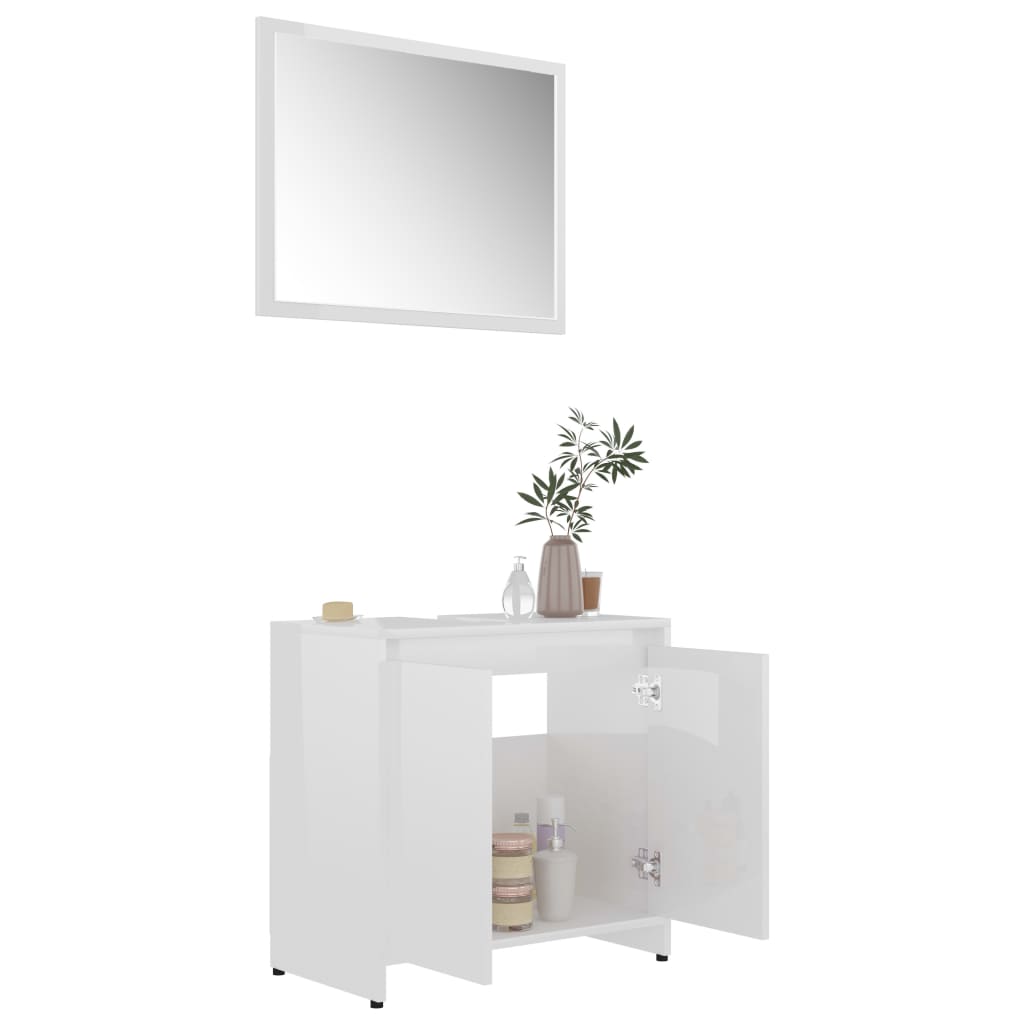 Set Mobili da Bagno Bianco Lucido in Legno Multistrato - homemem39