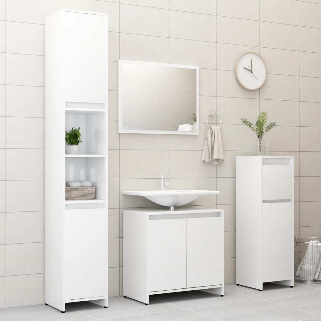 Set Mobili da Bagno Bianco Lucido in Legno Multistrato - homemem39