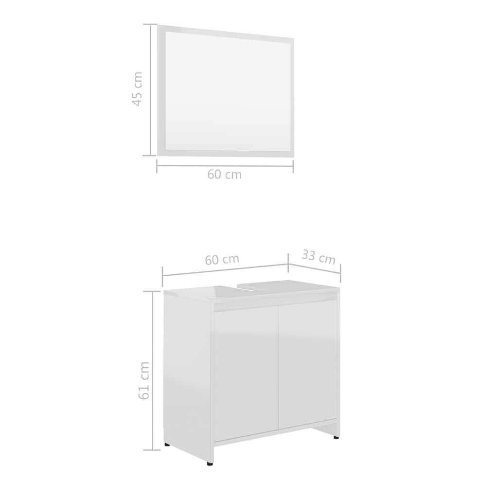 Set Mobili da Bagno Bianco Lucido in Legno Multistrato - homemem39