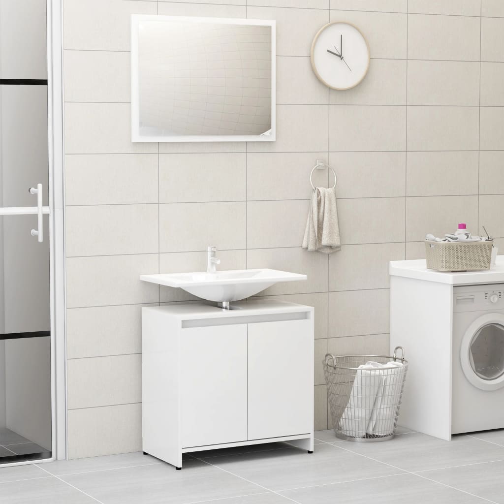 Set Mobili da Bagno Bianco Lucido in Legno Multistrato - homemem39