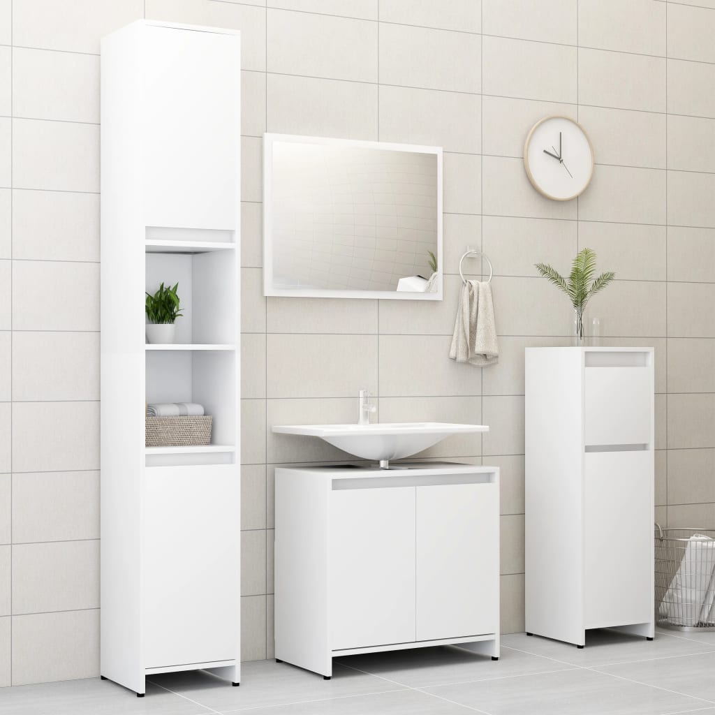 Armadio da Bagno Bianco 30x30x95 cm in Legno Multistrato - homemem39