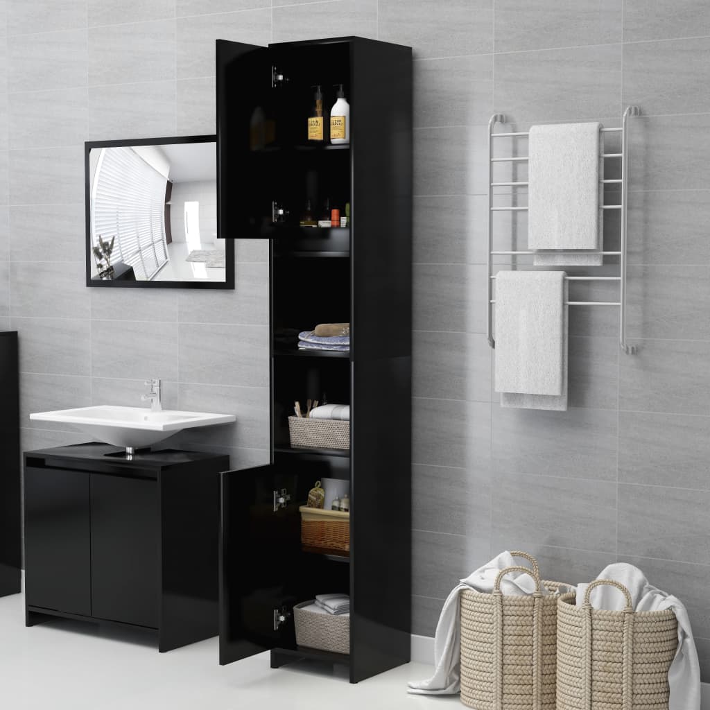 Armadio da Bagno Nero 30x30x183,5 cm in Truciolato - homemem39