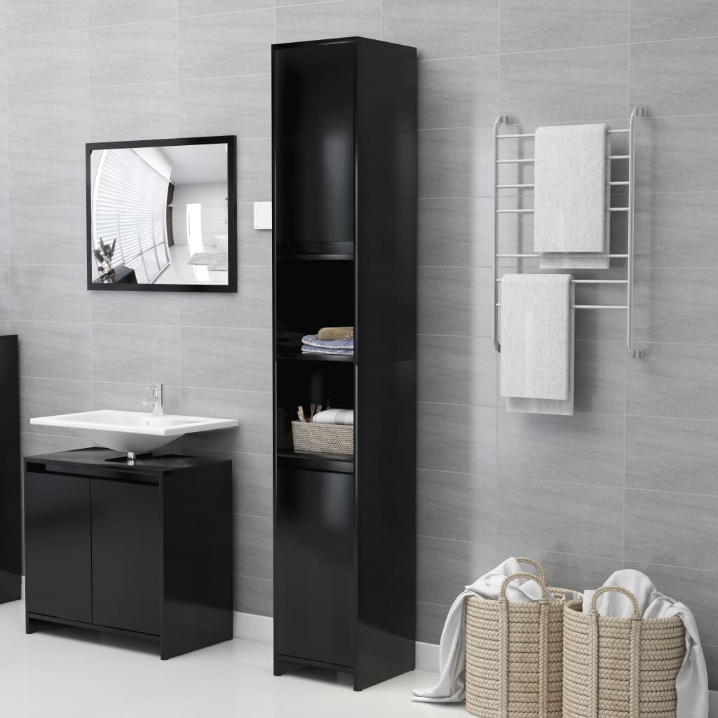 Armadio da Bagno Nero 30x30x183,5 cm in Truciolato - homemem39