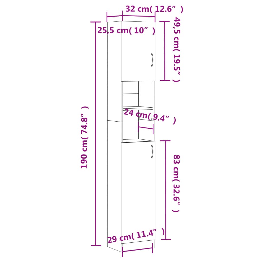 Armadio da Bagno Rovere Sonoma 32x25,5x190 cm in Truciolato - homemem39