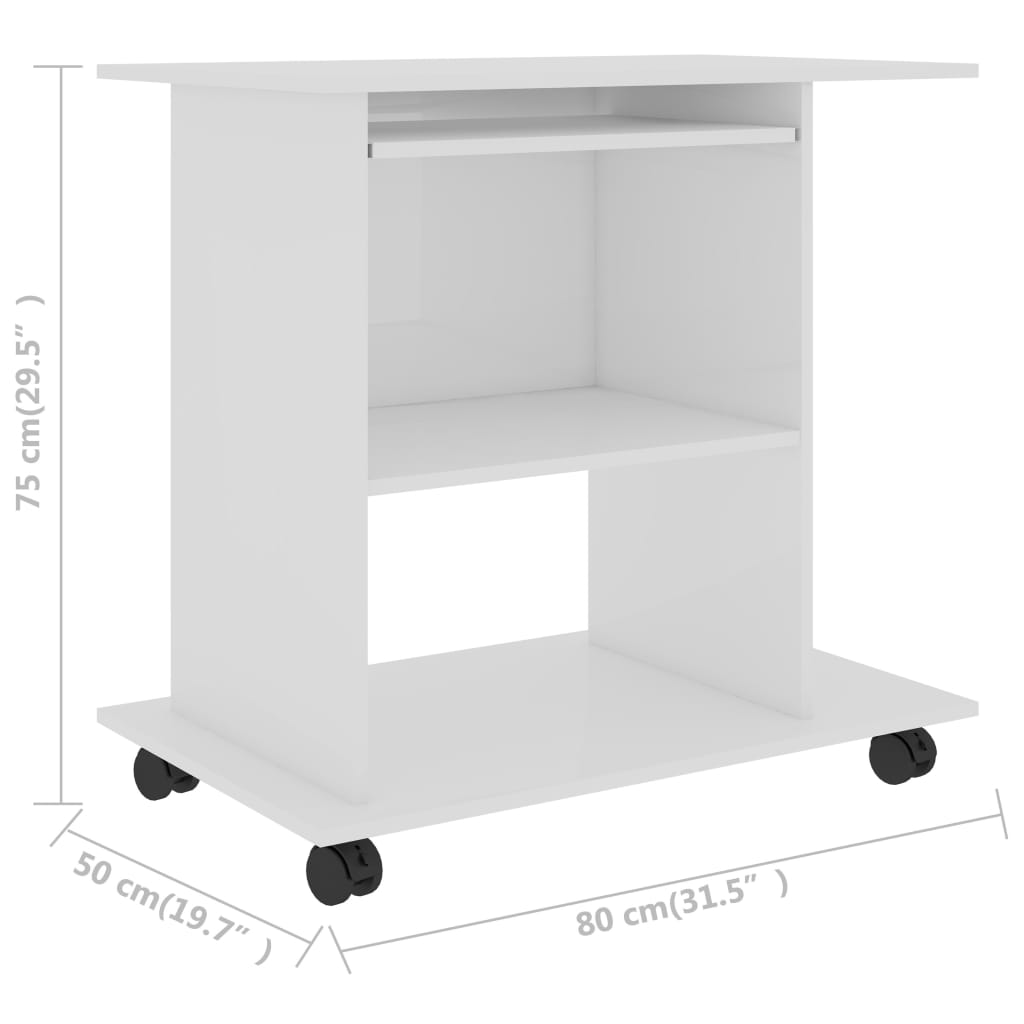 Scrivania per Computer Bianco Lucido 80x50x75 cm in Truciolato - homemem39