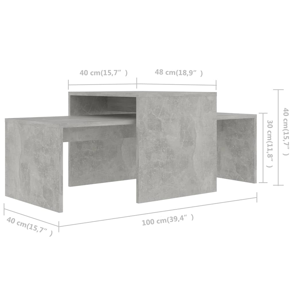 Set Tavolini da Caffè Grigio Cemento 100x48x40 cm in Truciolato - homemem39