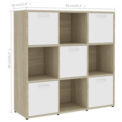 Libreria Bianca e Rovere Sonoma 90x30x90 cm Legno Multistrato - homemem39