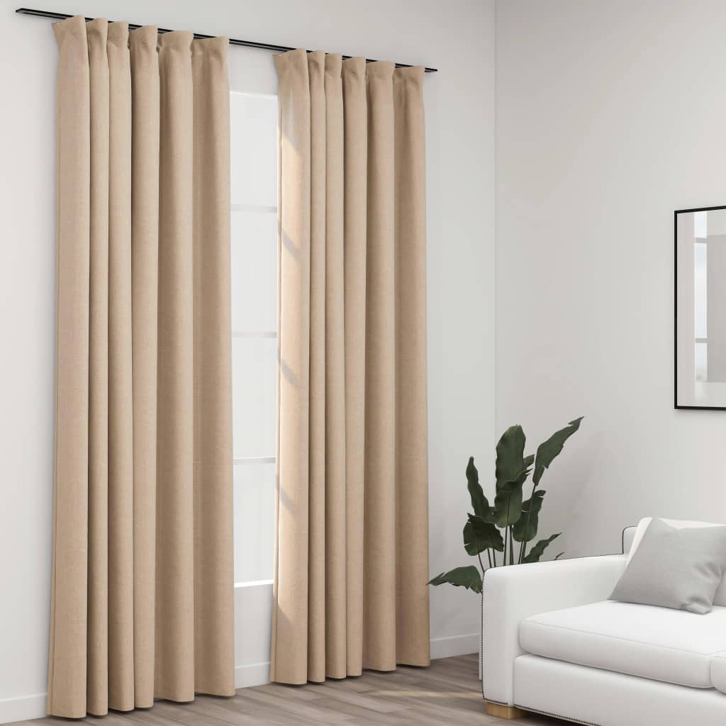 Tende Oscuranti con Ganci Effetto Lino 2 pz Beige 140x225 cm - homemem39