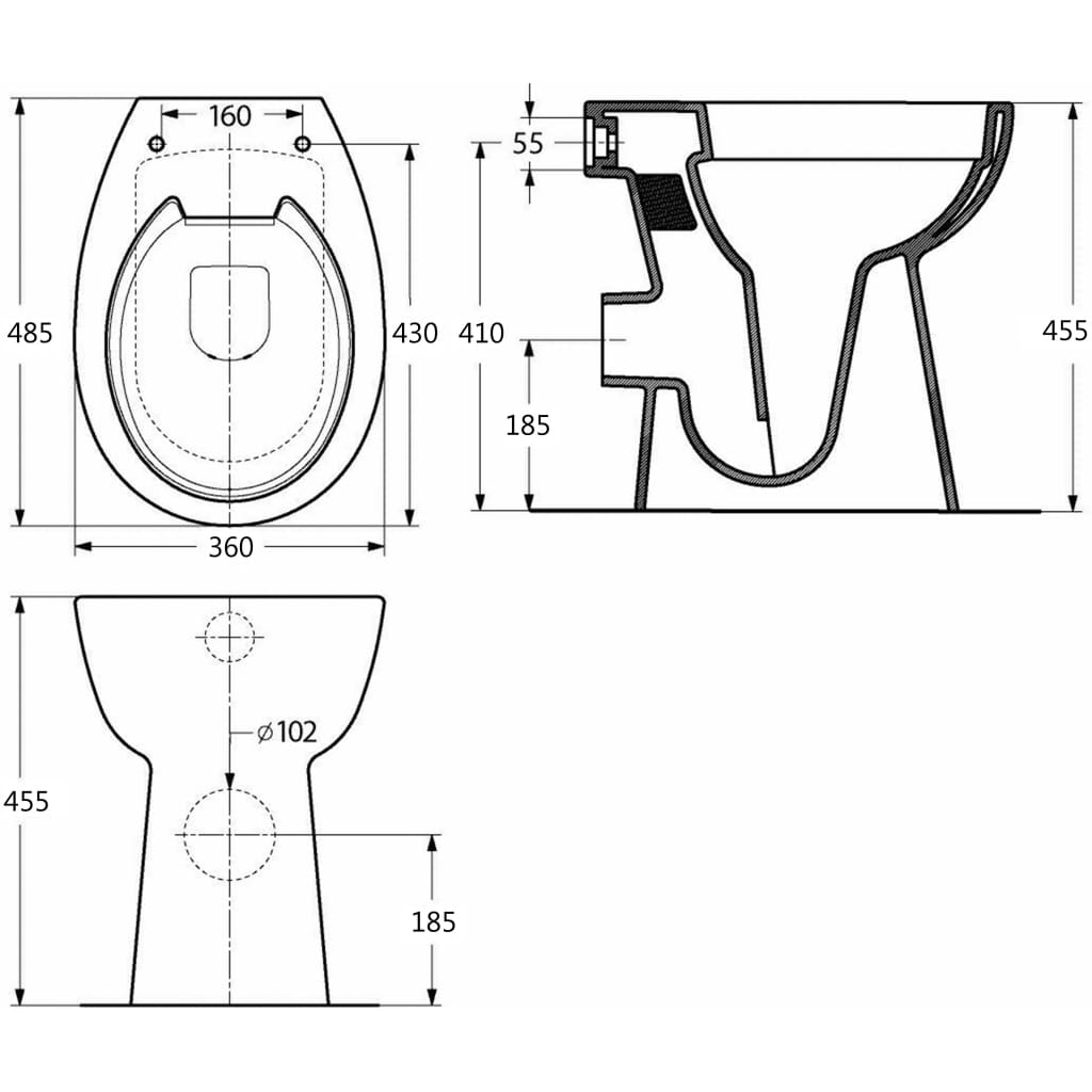 WC Sospeso con Design Senza Bordi 7 cm Più Alto Ceramica Nera - homemem39
