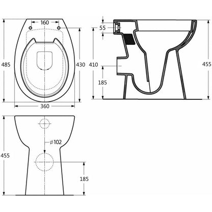 WC Sospeso con Design Senza Bordi 7 cm Più Alto Ceramica Nera - homemem39