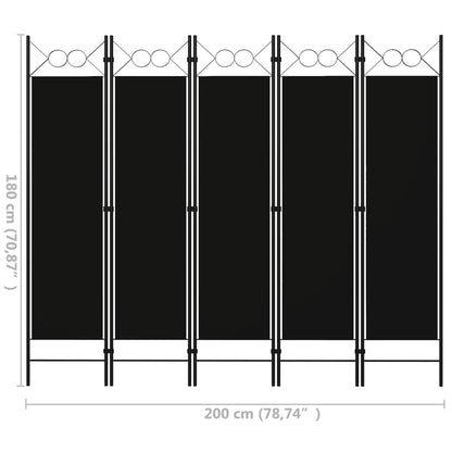 Paravento a 5 Pannelli Nero 200x180 cm - homemem39