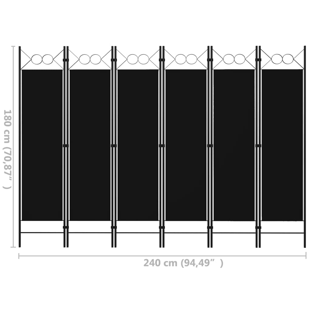 Paravento a 6 Pannelli Nero 240x180 cm - homemem39