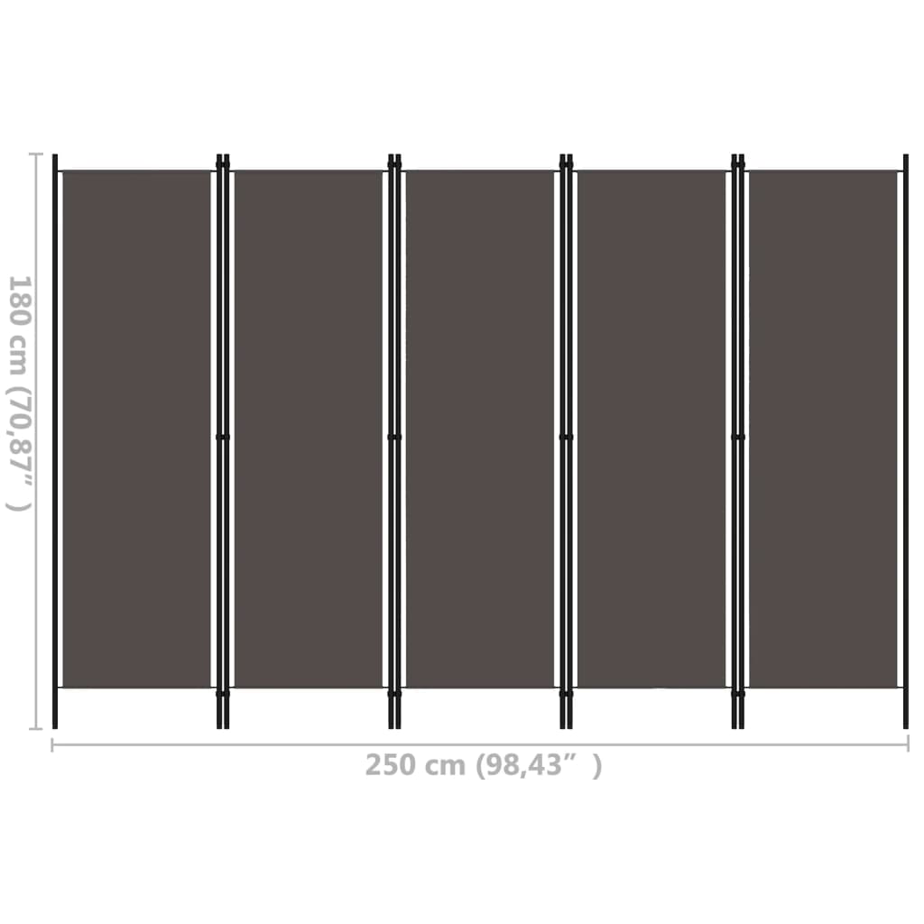 Paravento a 5 Pannelli Antracite 250x180 cm - homemem39