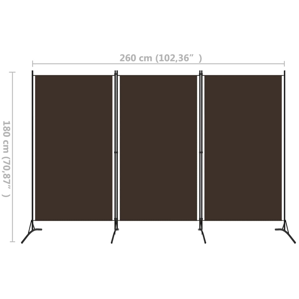 Paravento a 3 Pannelli Marrone 260x180 cm - homemem39